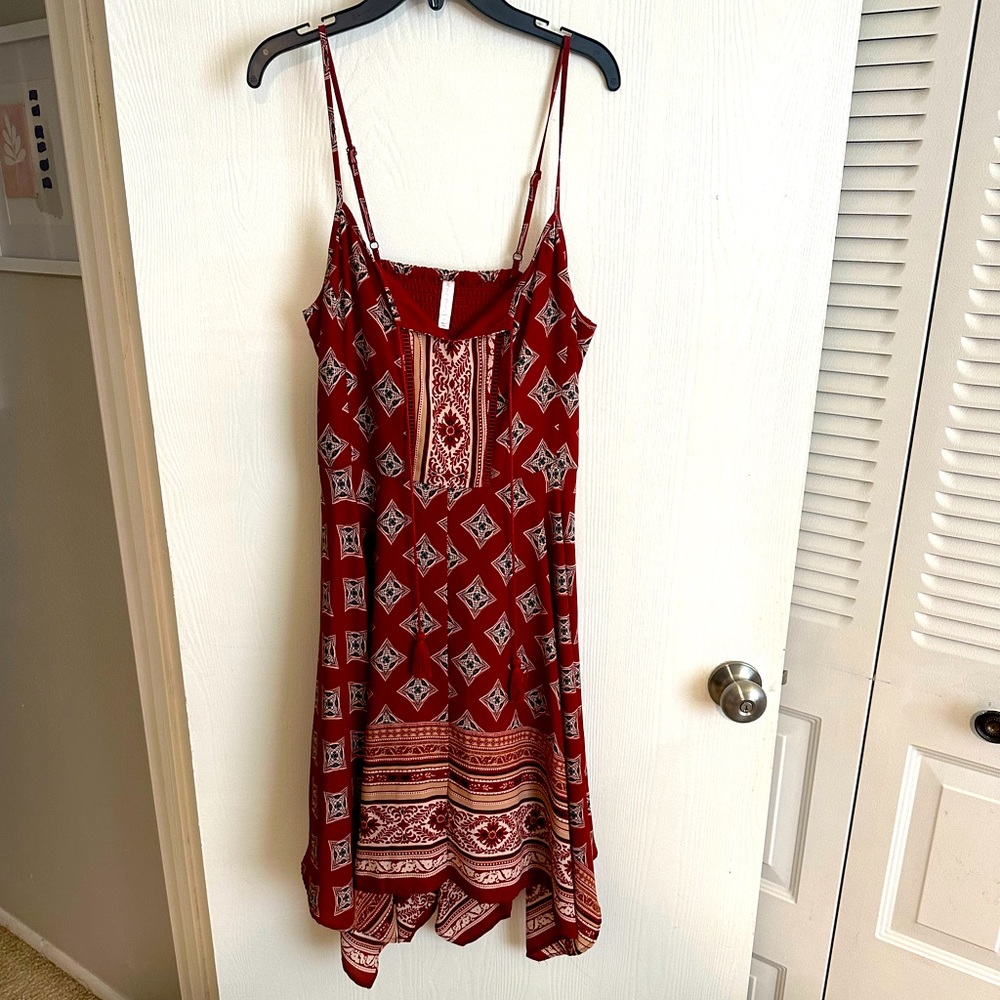 Size Lg red with patterns spaghetti strap dress (juniors)